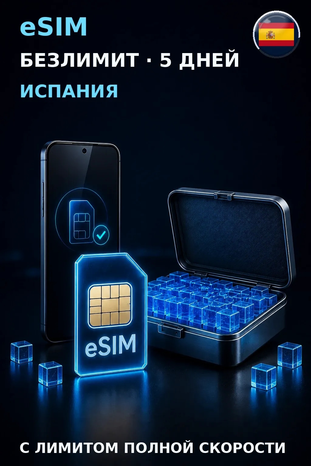 eSIM Испания — БЕЗЛИМИТ, 5 дней — интернет