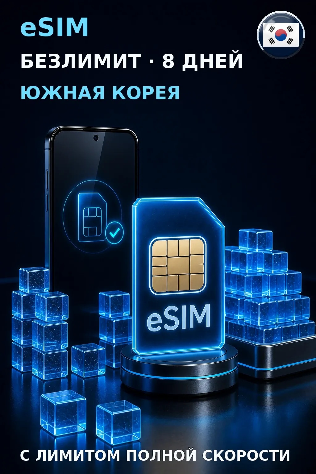 eSIM Южная Корея — БЕЗЛИМИТ, 8 дней — интернет