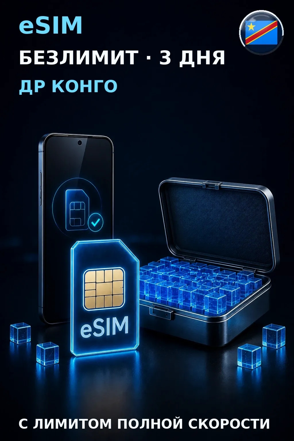 eSIM Др Конго — БЕЗЛИМИТ, 3 дня — интернет