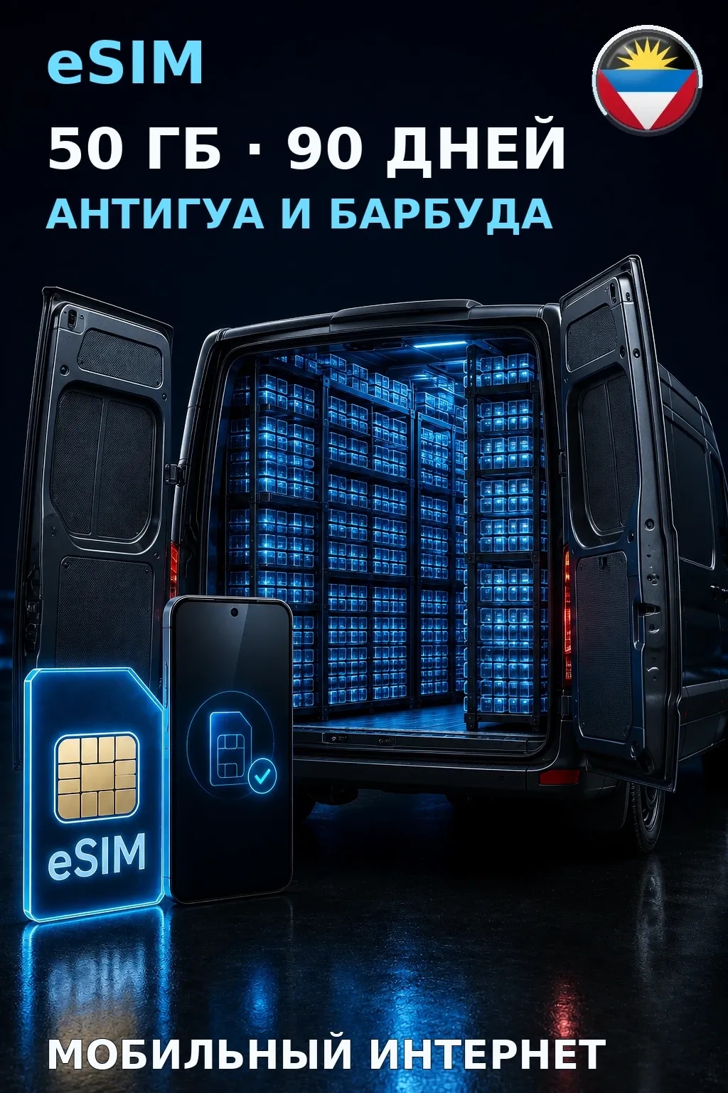 eSIM Антигуа и Барбуда — 50 ГБ, 90 дней — интернет
