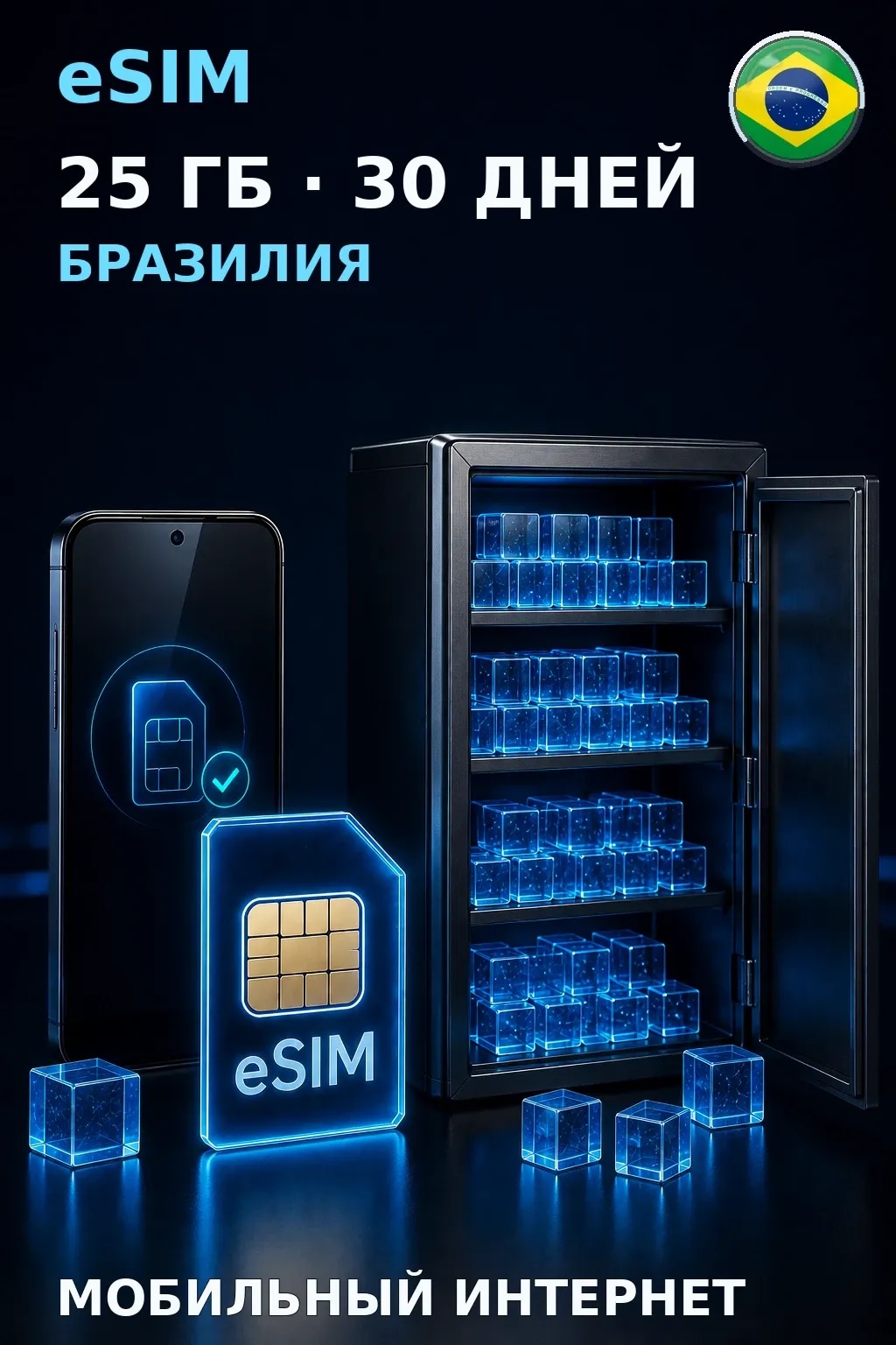 eSIM Бразилия — 25 ГБ, 30 дней — интернет