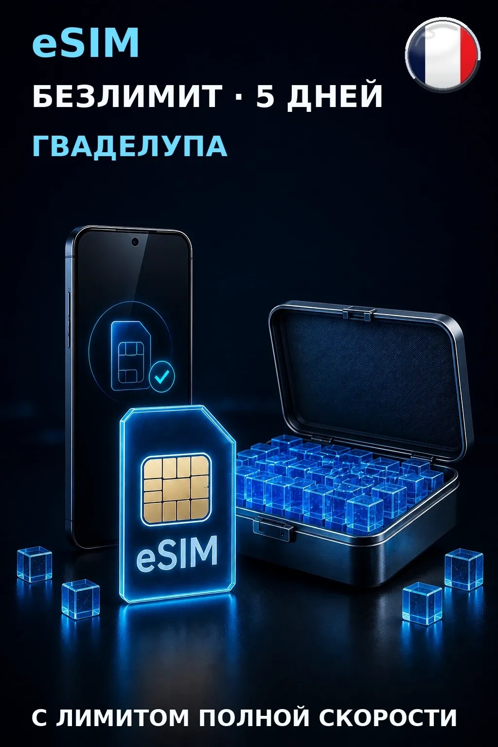 eSIM Гваделупа — БЕЗЛИМИТ, 5 дней — интернет