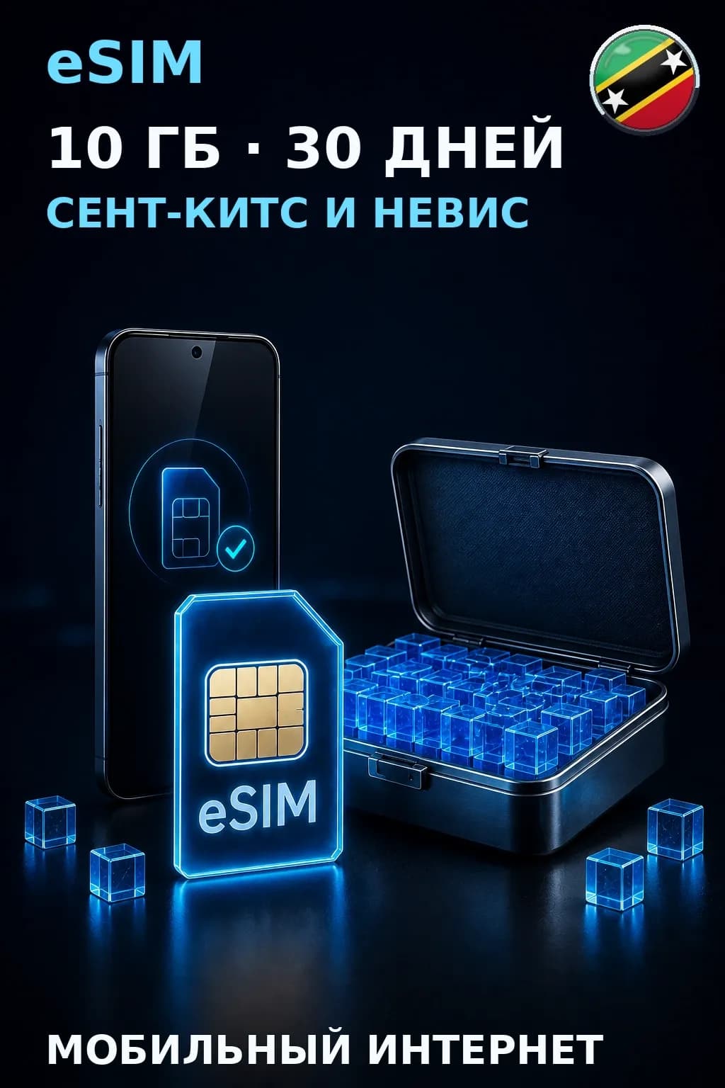 eSIM Сент-Китс и Невис — 10 ГБ, 30 дней — интернет