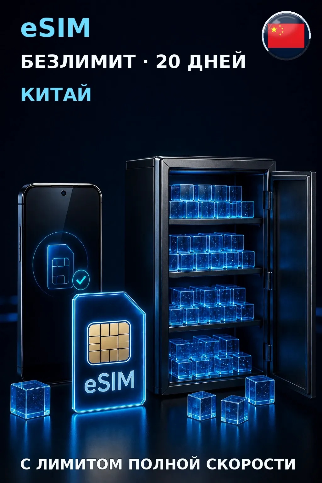 eSIM Китай — БЕЗЛИМИТ, 20 дней — интернет
